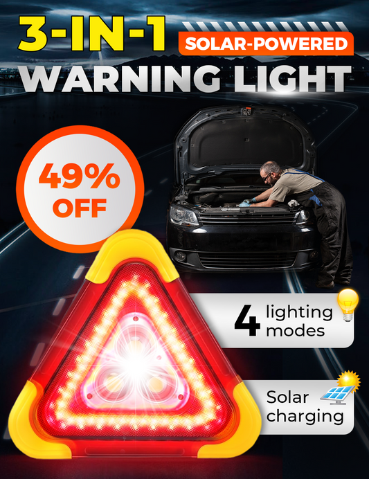 🚗Grote speciale aanbieding – 50% korting🆘3-IN-1 driehoekige zonne-energie noodsignaalverlichting voor langs de weg✨