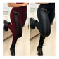 🌿 Broek van imitatieleer met patchwork en ritssluiting