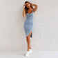 Verstelbare bandjes U-hals split denim bodycon cami-jurk