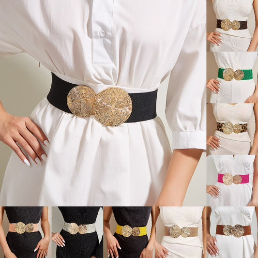 Vintage gouden gesp hoge elastische riem voor dames🎁