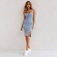 Verstelbare bandjes U-hals split denim bodycon cami-jurk