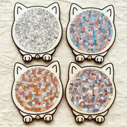 🎁Kerstuitverkoop 50% KORTING🎅 Houten katvormige puzzel van 135 stukjes Morandi-Color