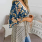 🟌 Bloemenprint kimono-vesten voor dames met ruches aan de mouwen, een strik en een losse, zwierige boho-stijl