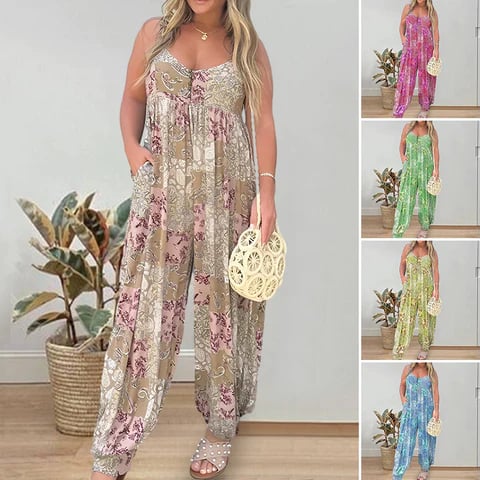 💃Jumpsuit met losse geprinte schouderband