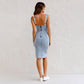 Verstelbare bandjes U-hals split denim bodycon cami-jurk