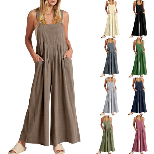 💝Mouwloze jumpsuit met wijde pijpen en zakken voor dames