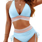 💃High Waisted Tummy Control Color Block Bikini Sets