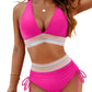 💃High Waisted Tummy Control Color Block Bikini Sets