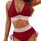 💃High Waisted Tummy Control Color Block Bikini Sets