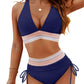 💃High Waisted Tummy Control Color Block Bikini Sets