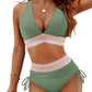 💃High Waisted Tummy Control Color Block Bikini Sets