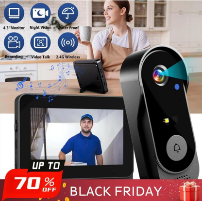 🚪 Draadloze Deurbelcamera – 1080P, 170° Hoek & 4,3-inch Scherm! 🌙✨ IPX65 Waterdicht & Nachzicht – Altijd Veiligheid in Beeld! 🔒📹