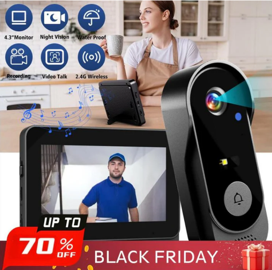 🚪 Draadloze Deurbelcamera – 1080P, 170° Hoek & 4,3-inch Scherm! 🌙✨ IPX65 Waterdicht & Nachzicht – Altijd Veiligheid in Beeld! 🔒📹