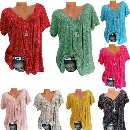 Zomer T-shirt met V-hals, losse korte mouwen en casual dames