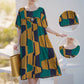 Dames Oversized Stijlvolle Print Jurk met Korte Mouwen en Zakken