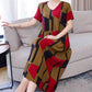 Dames Oversized Stijlvolle Print Jurk met Korte Mouwen en Zakken