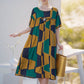 Dames Oversized Stijlvolle Print Jurk met Korte Mouwen en Zakken