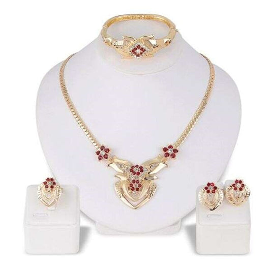 Elegante dames rood bloem bergkristal sieraden set