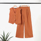 💕Effen kleur button-down vest en broek met wijde pijpen, 2-delige set voor dames