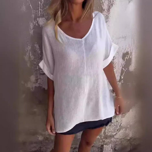 T-shirt met oversized V-hals voor dames