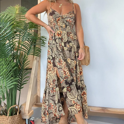 Dames Sexy Spaghetti Bandjes Bloemenprint Lange Jurk