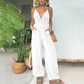 Dames jumpsuit van denim met diepe V-hals