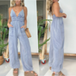 Dames jumpsuit van denim met diepe V-hals