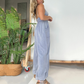 Dames jumpsuit van denim met diepe V-hals