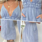 Dames jumpsuit van denim met diepe V-hals