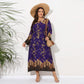 Dames Plus Size Ronde Hals Losse Bedrukte Maxi Jurk