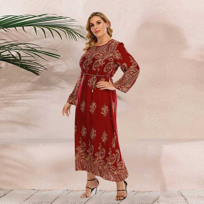 Dames Plus Size Ronde Hals Losse Bedrukte Maxi Jurk