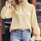 Dames Herfst Effen Rimpel Langemouw Jacquard Top