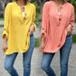 Dames Effen Kleur Knoop Doorknoop Lange Mouw Blouse