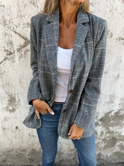 🍂Herfst reverskraag slim fit geruit klein pak voor dames ✈️KOOP 2  GRATIS VERZENDING✈️