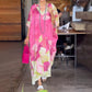 👗✨Lange jurk met bloemenprint en halve mouwen