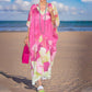 👗✨Lange jurk met bloemenprint en halve mouwen