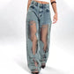 Dames vintage mesh patchwork print jeans