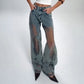 Dames vintage mesh patchwork print jeans