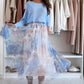 Blauwe set: top met een leuk strikje op de rug en een tulle rok