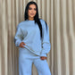 Effen Kleur Ronde Hals Top met Lange Mouwen en Losse Broek (2-Delig Set)