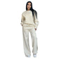 Effen Kleur Ronde Hals Top met Lange Mouwen en Losse Broek (2-Delig Set)