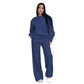 Effen Kleur Ronde Hals Top met Lange Mouwen en Losse Broek (2-Delig Set)