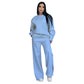 Effen Kleur Ronde Hals Top met Lange Mouwen en Losse Broek (2-Delig Set)