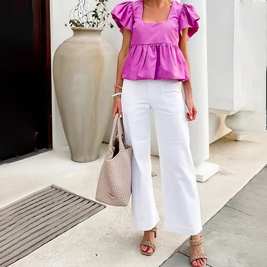 🔥2025 HOT SALE🔥Stretch Twill Cropped Broek met Wijde Pijpen