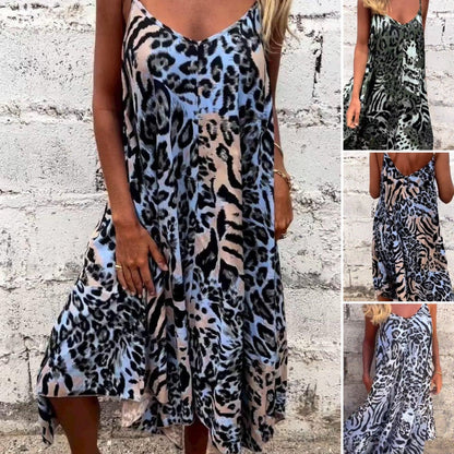 Maxi-jurk met luipaardprint en spaghetti