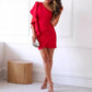 Cocktailkleid met één schouder en ruches