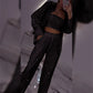 💕2025 HOT SALE💐Paillettenblazer en wijde broek voor dames (set van 3 stuks)