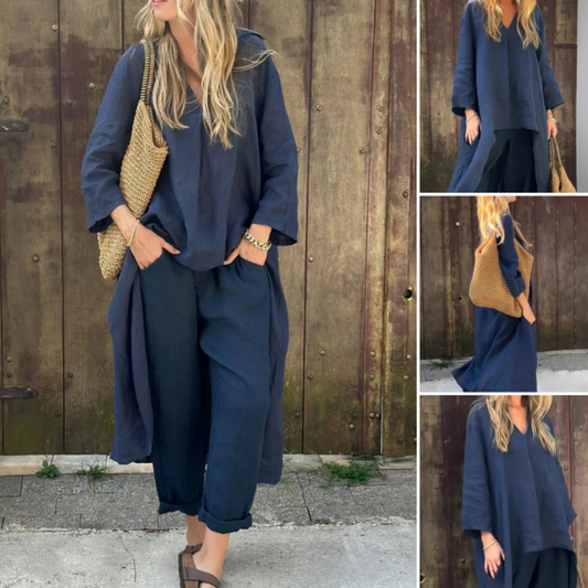 🌸Speciale prijs🌸🌞Vrouwen baggy pocket v-hals 2-delige set👚