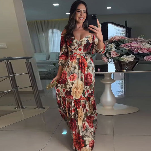 🌹 HOT SALE 49% OFF 🌹 Damen V-Ausschnitt Floral Printed Plissee Kleid