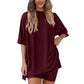 Loose Fashion Tweedelige Casual Set in effen kleur met korte mouwen en korte broek